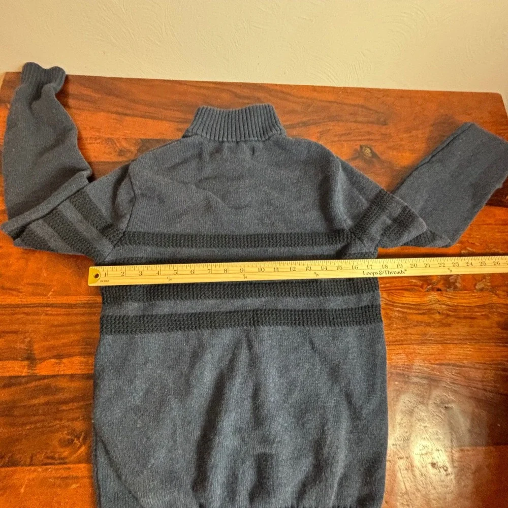 Tahari Mens Quarter Zip Sweater Blue Black Striped 100%‎ Cotton Mock Neck Medium